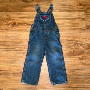 Wrangler Kids 3T Overalls Denim Good Guys Graphic Print EUC